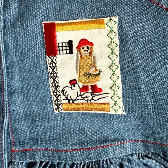 Vintage 90s Piano Kids Fashion Jumper Dress & Shirt Set Girls 6 Denim Farm Patch - Picture 4 of 6